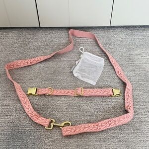 Light Pink Braided Dog leash and collar with Gold Accents